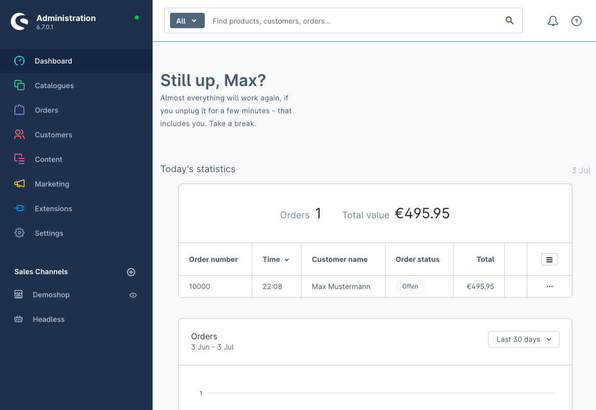 administration dashboard without the areas for the checklist and the feedback