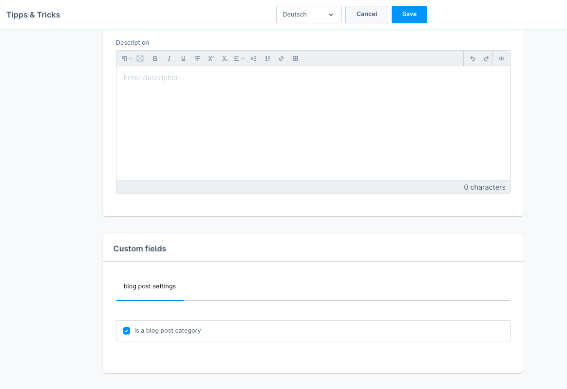 category custom field in shopware administration