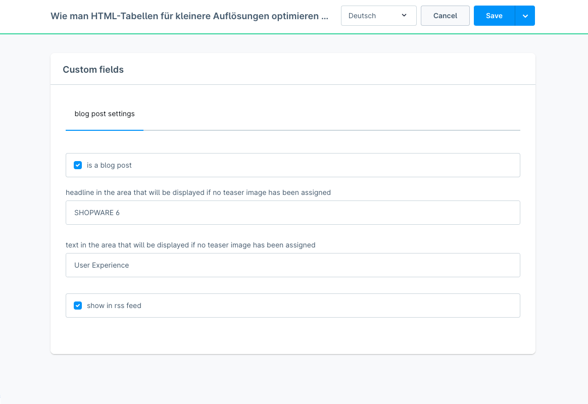 product custom field in shopware administration