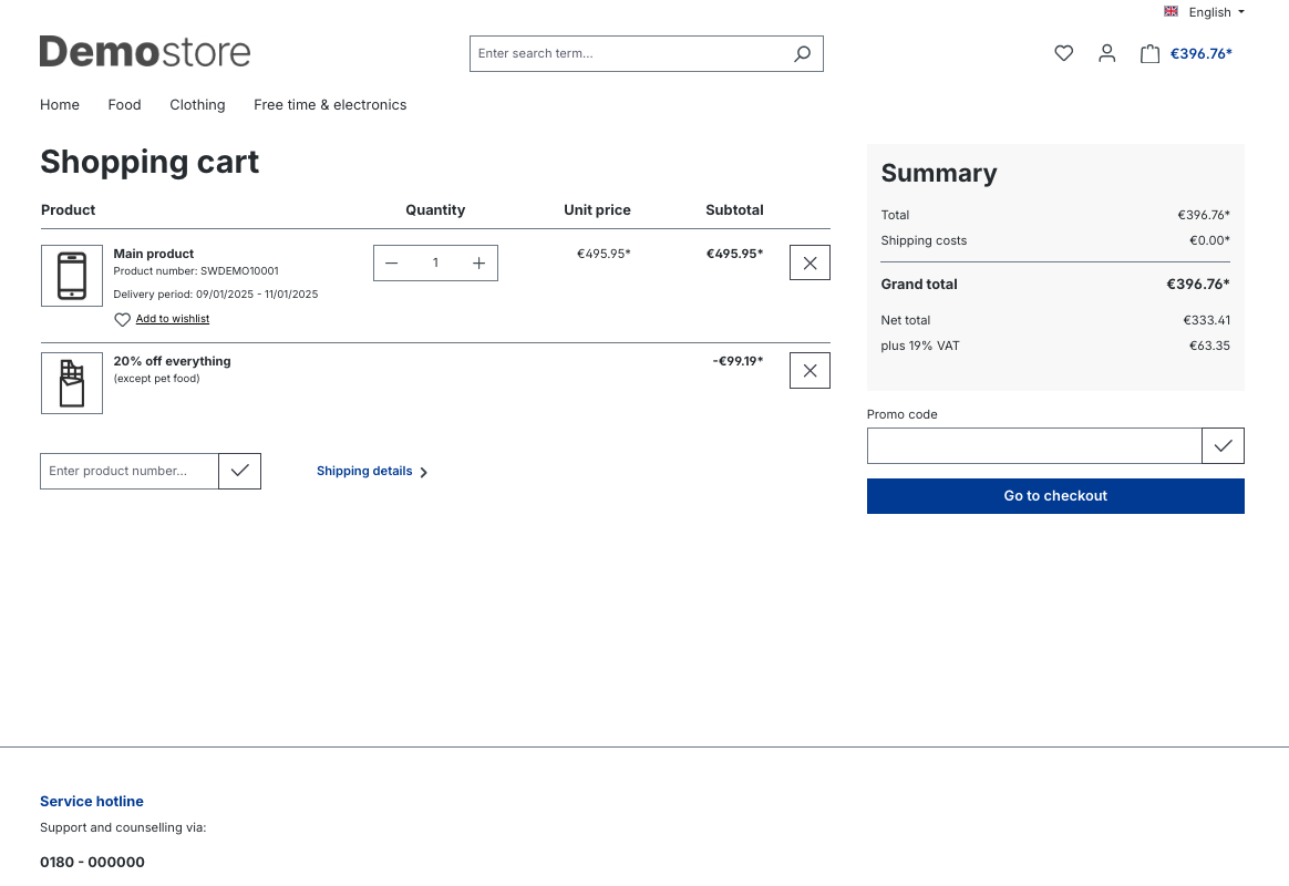 alternative image and description for a promotion in the shopping cart